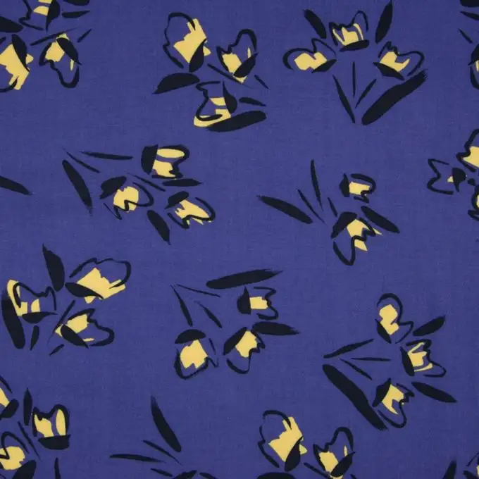 Tessuto popeline viscosa blu tulipani