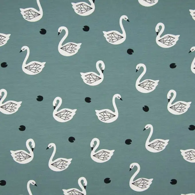 Tessuto jersey cigni verde