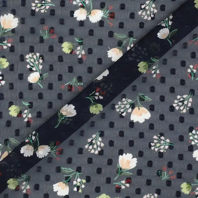 Tessuto voile blu fiori