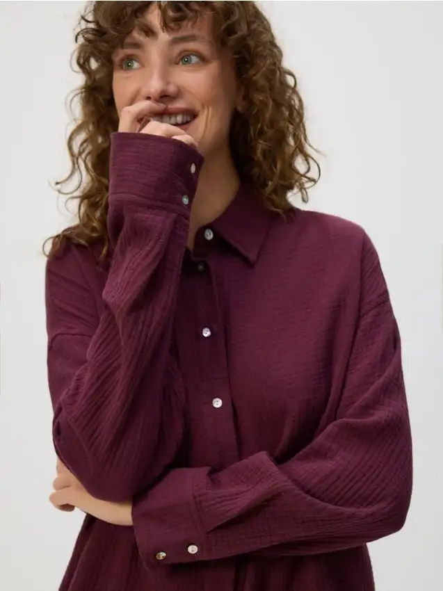 Camicia oversize in mussola di cotone Colore maroon