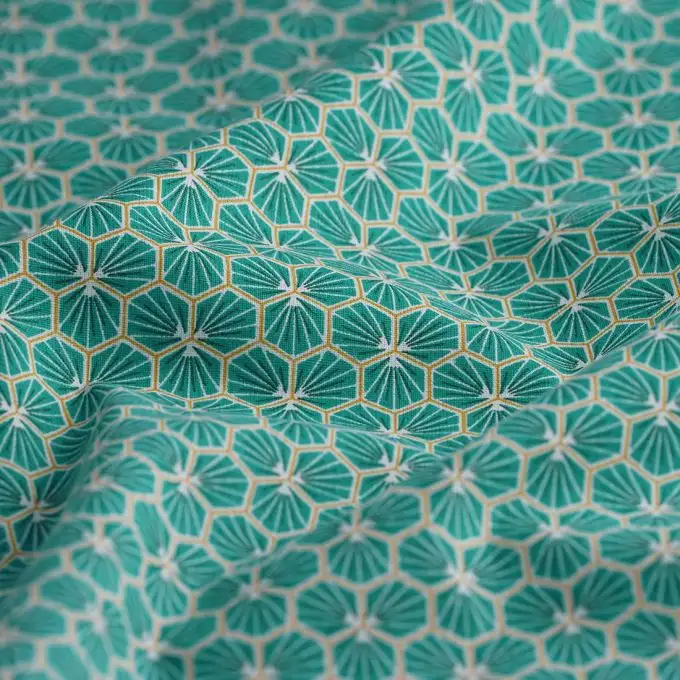 Tessuto cretonne Riad laguna esagono