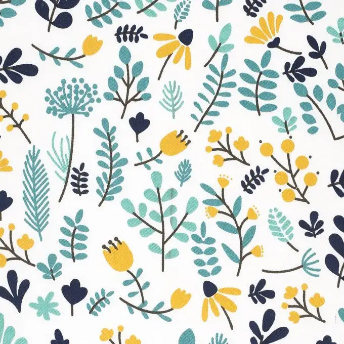 Tessuto twill erbario bianco e blu