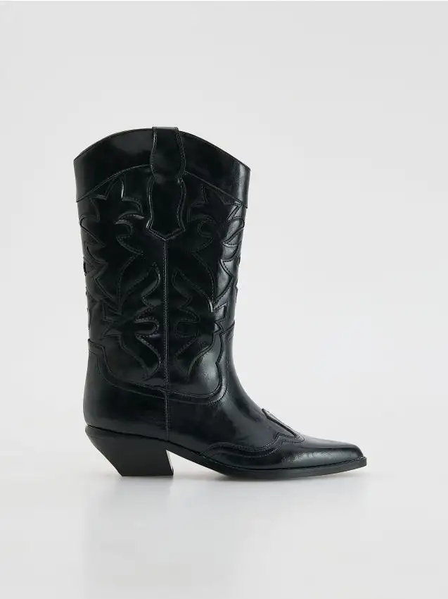 Stivali cowboy in pelle Colore nero