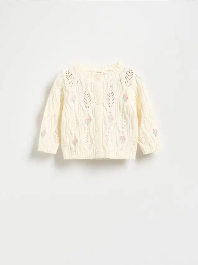 Cardigan traforato ricamato Colore panna