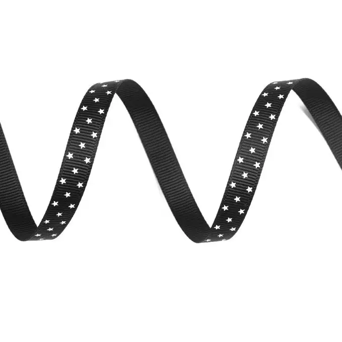 Nastro gros grain nero con stelle grigie