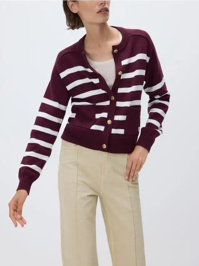 Cardigan di cotone a righe Colore maroon