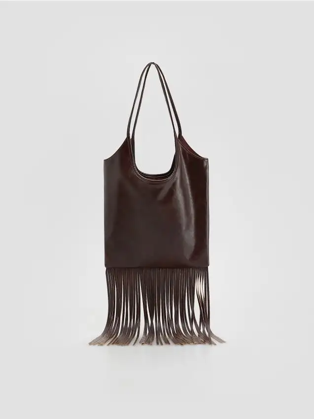Borsa con frange Colore marrone polveroso