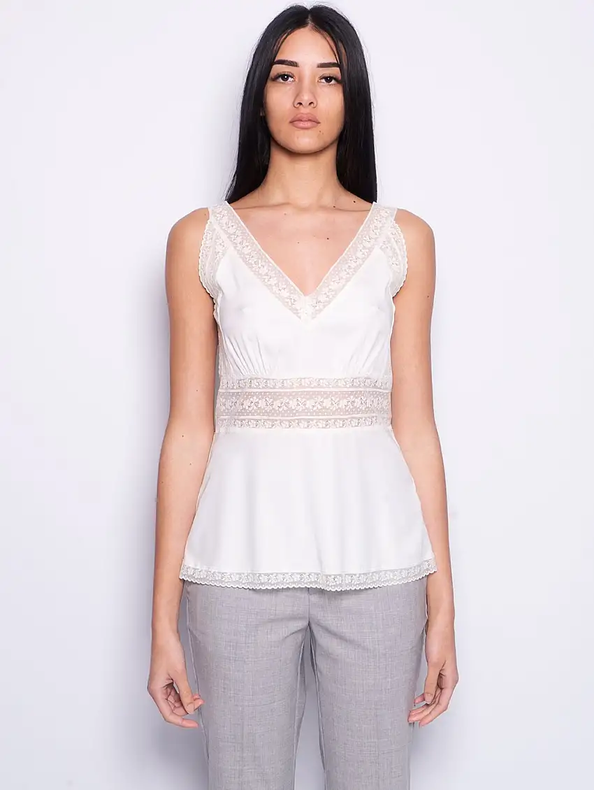 Blusa in Seta e Pizzo Panna
