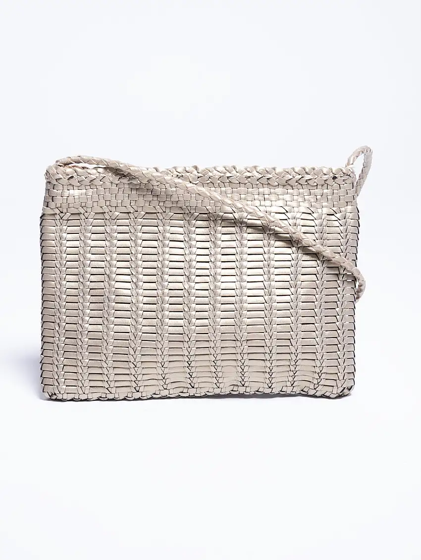 Pochette in Pelle Intrecciata Bali Large Peltro