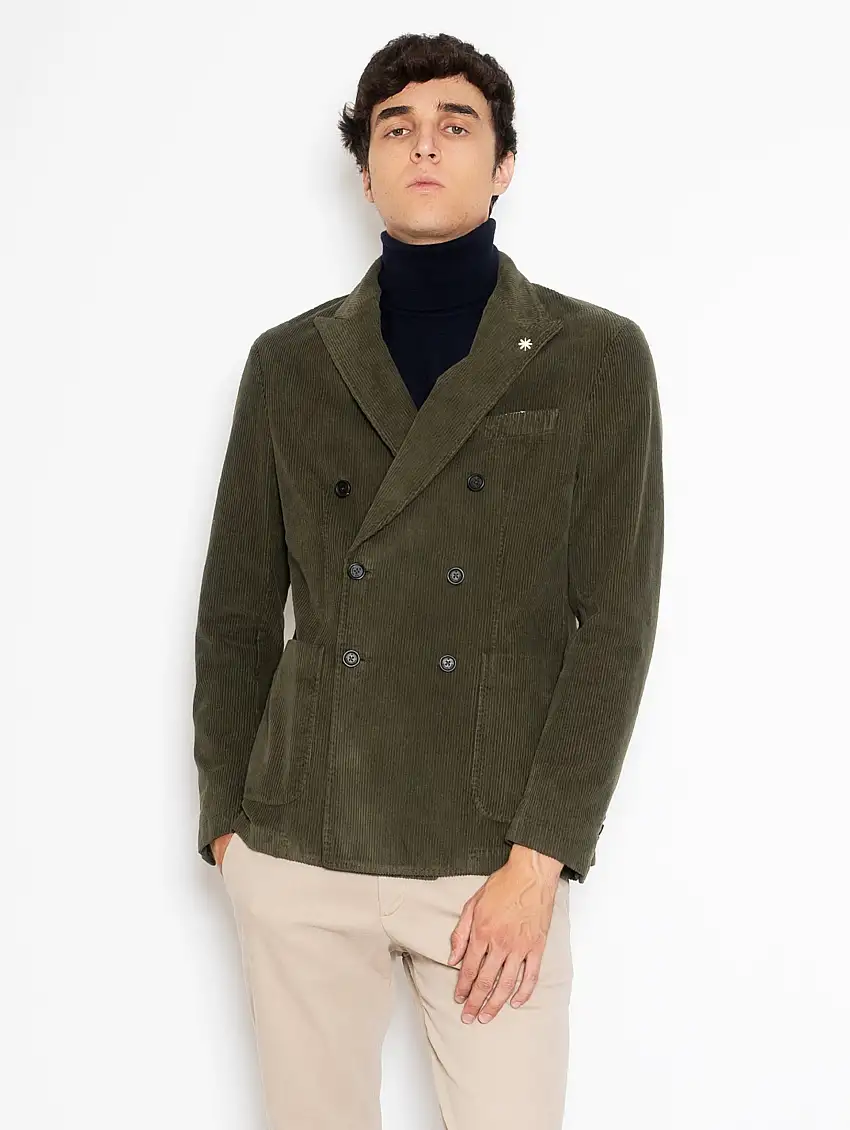 Giacca Doppio Petto in Velluto a Coste Verde