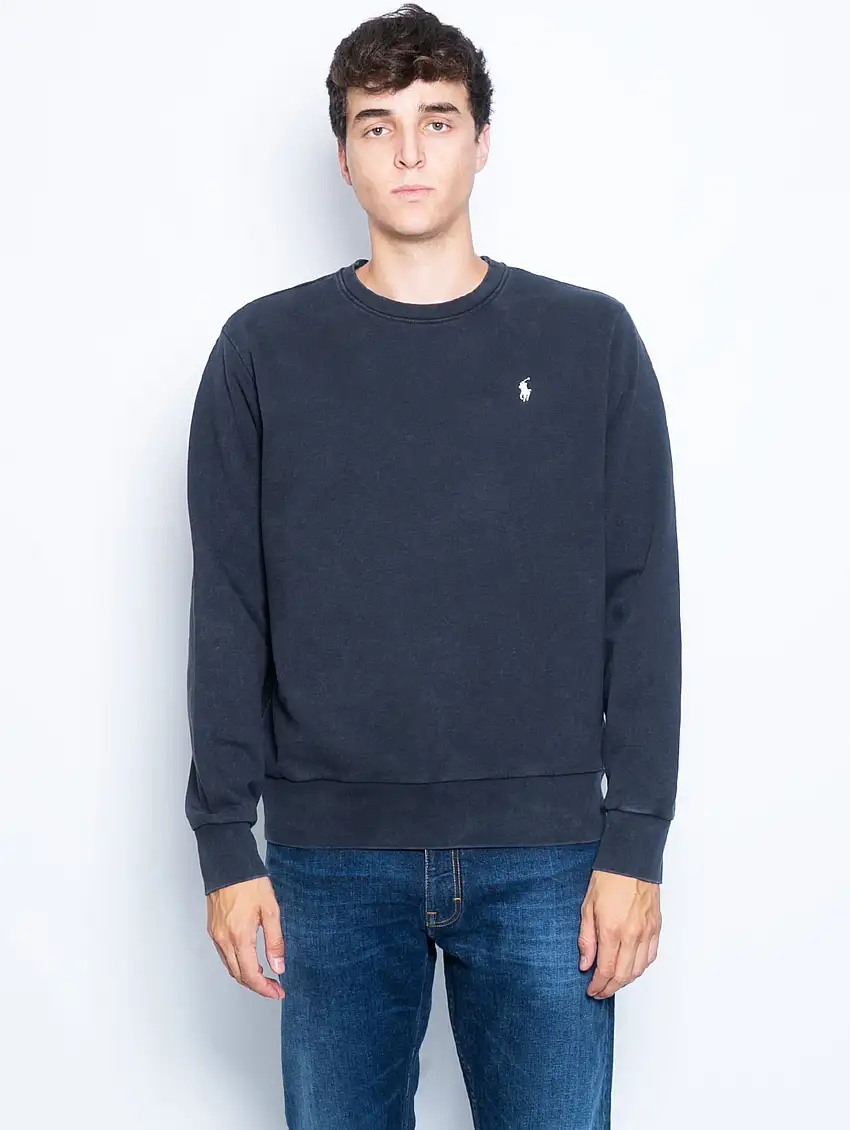 Felpa Girocollo in Cotone Loopback Nero