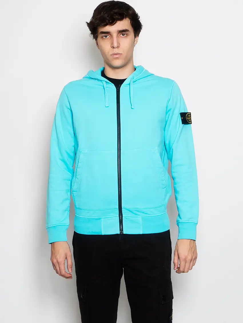 Felpa Full Zip con Cappuccio Celeste