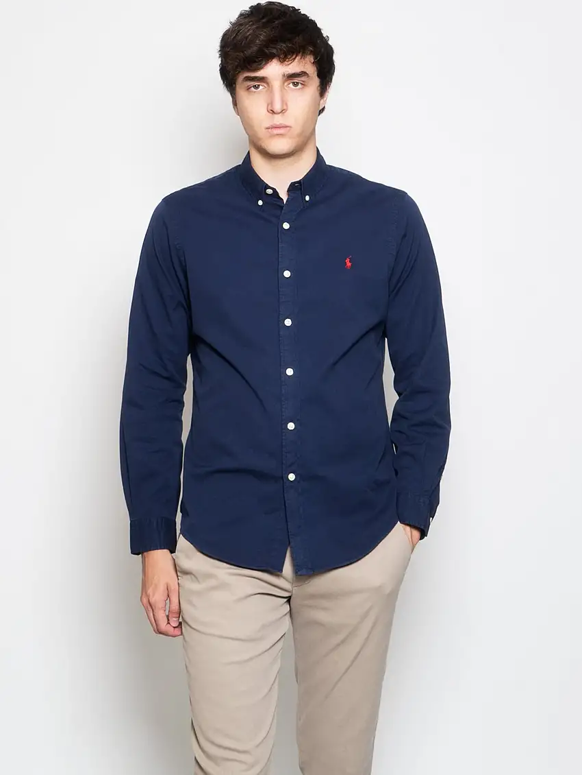 Camicia Slim Fit in Twill di Cotone Navy