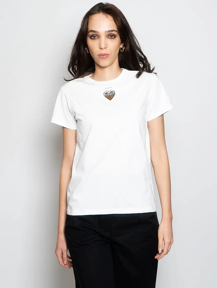 T-shirt con Cuore Ricamato Bianco