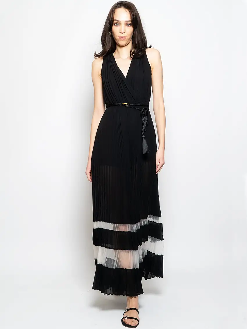 Tuta in Georgette Plissé Nero/Bianco