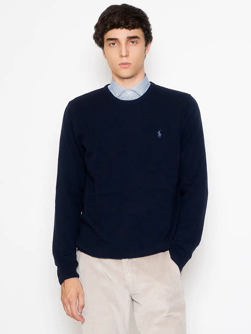 Maglia Girocollo in Lana Blu Navy