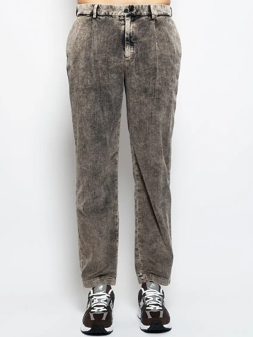 Pantaloni con Pinces in Velluto Cenere