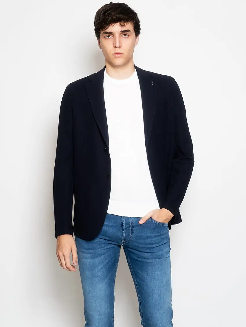 Giacca in Jersey con Lavorazione Nido d'Ape Blu