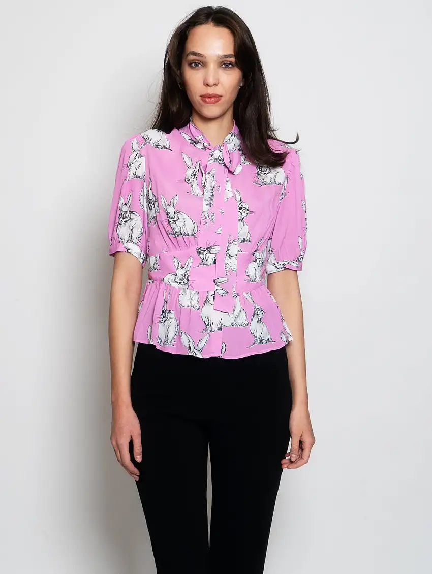 Camicia con Stampa Conigli Rosa