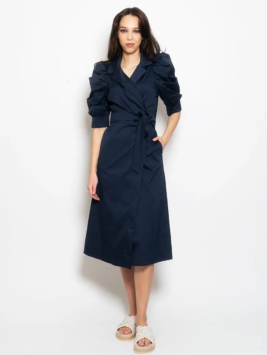 Abito Lungo con Maniche Corte a Sbuffo Blu