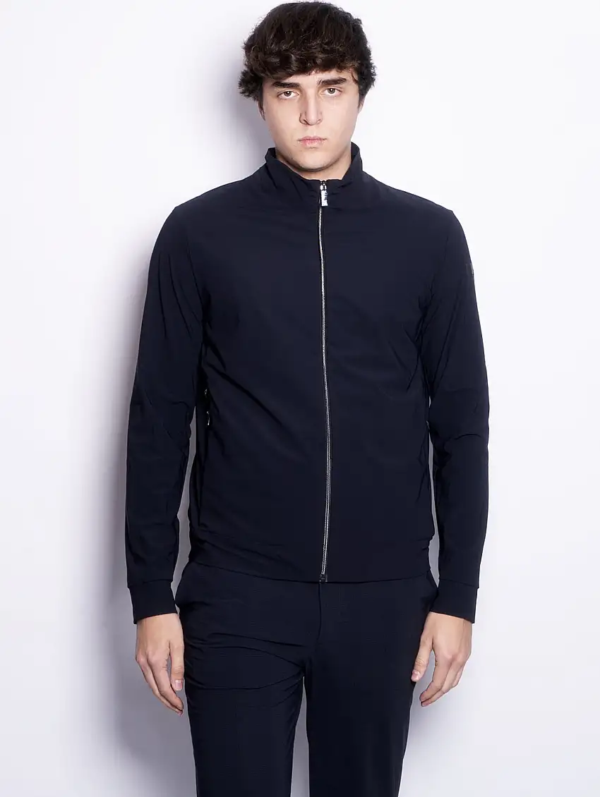 Felpa con Zip in Tessuto Stretch Blu Notte