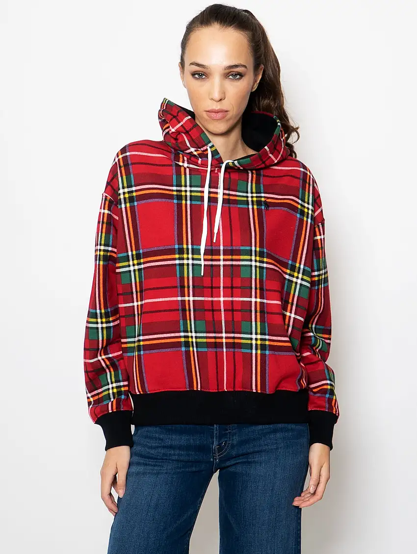 Felpa Scozzese con Cappuccio Rosso