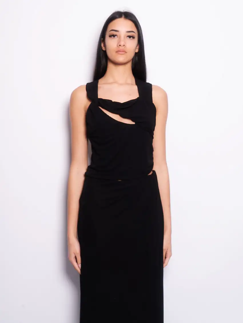 Top con Dettagli Torchon e Cut-Out Nero