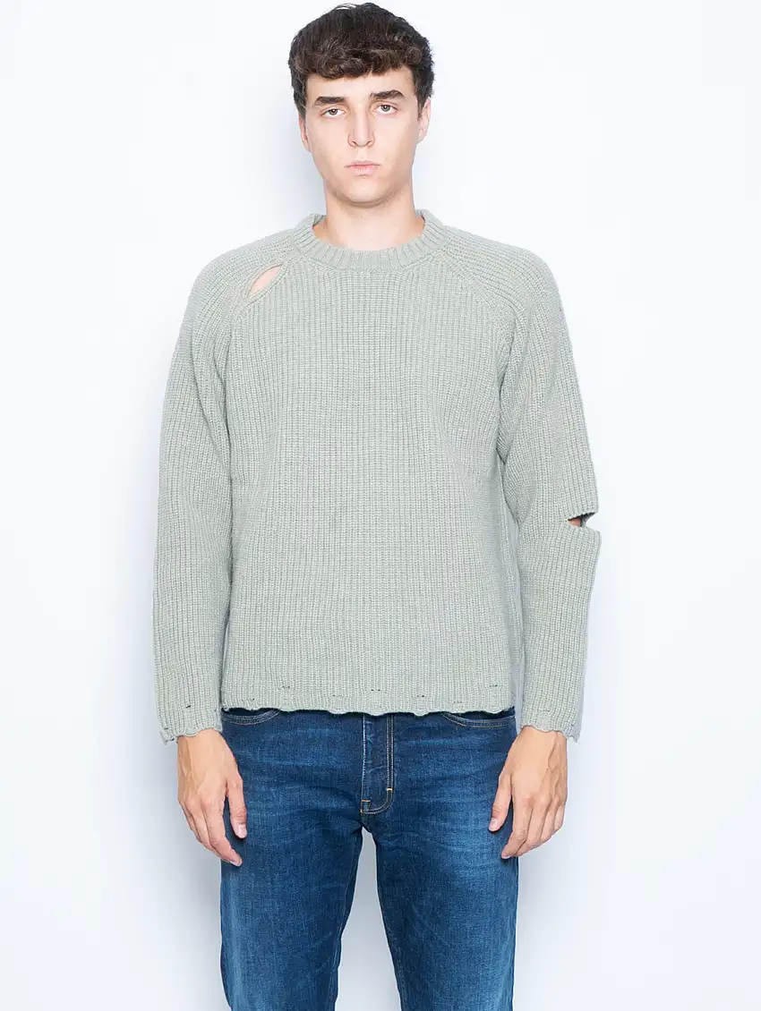 Maglia Girocollo Destroyed Verde Salvia