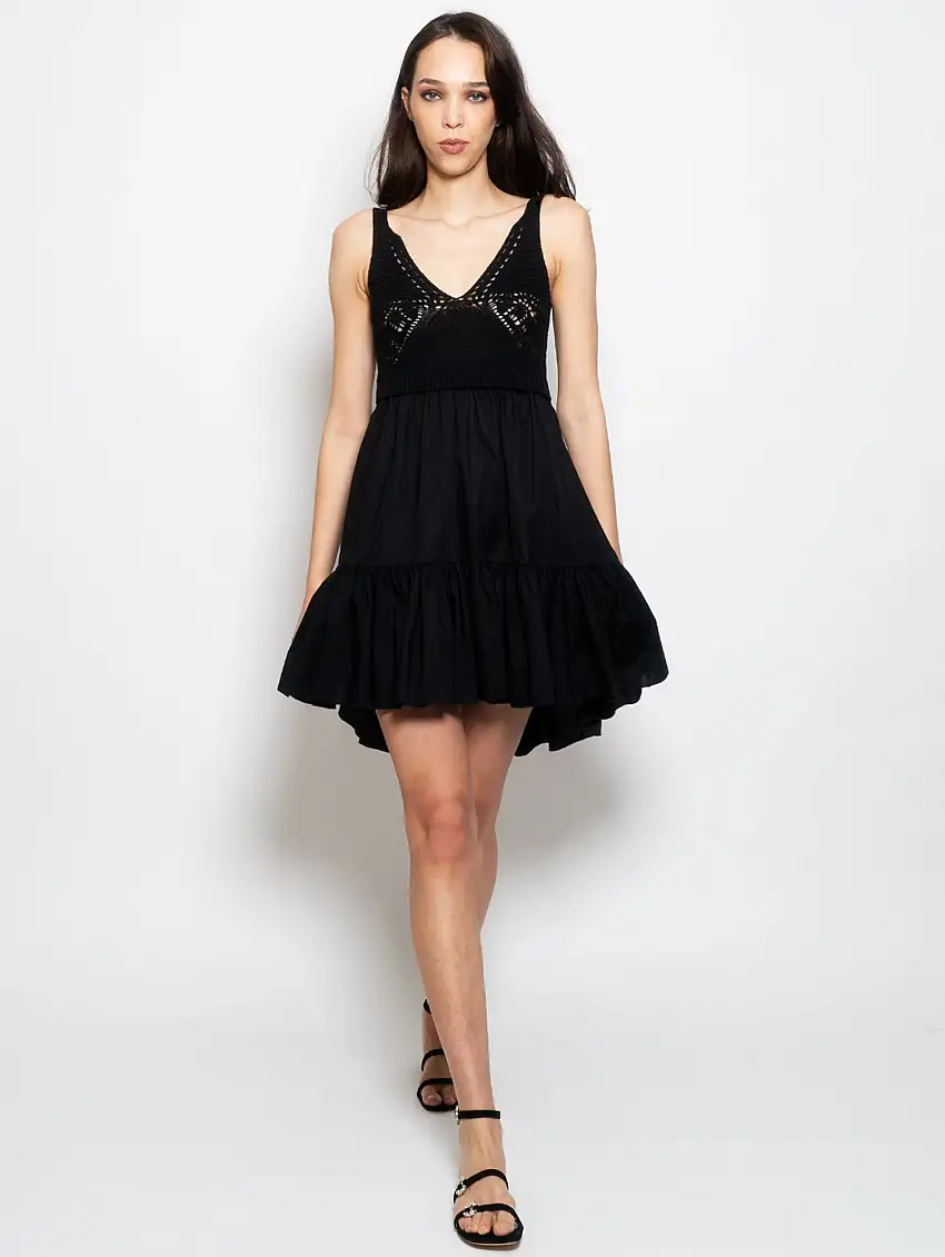 Abito Corto con Top in Maglia Nero