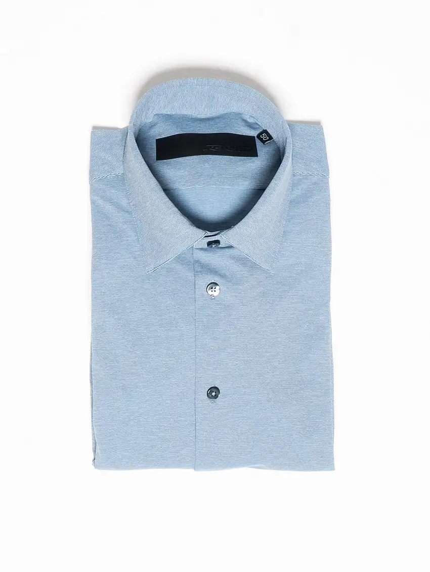 Camicia Elasticizzata Fantasia Micro Righe Blu