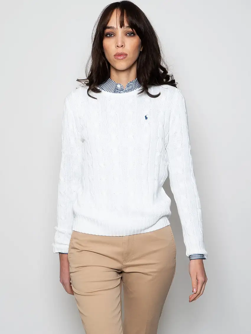 Maglia a Trecce in Cotone Bianco