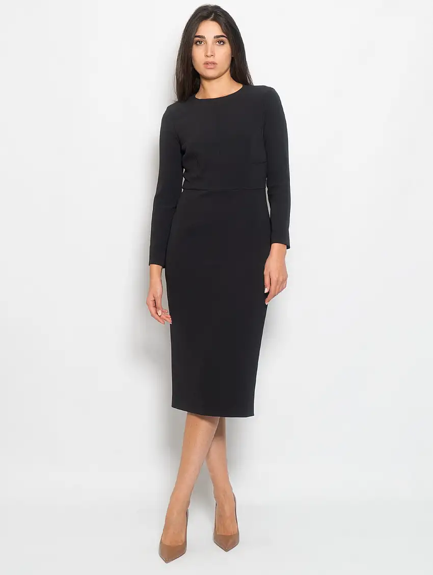 Abito in Crepe con Inserto in Pizzo Nero