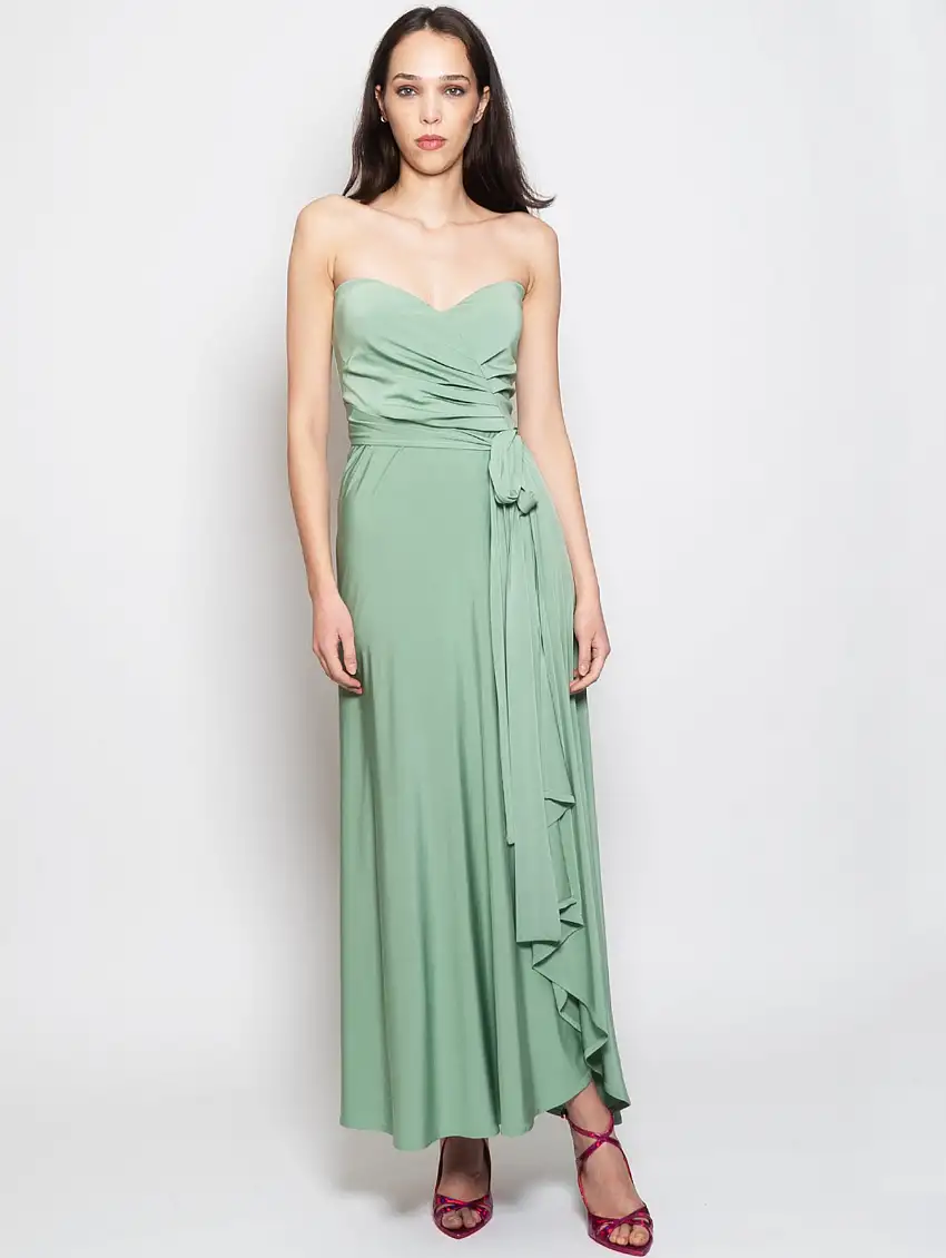 Abito Lungo con Scollo a Cuore Verde Acqua