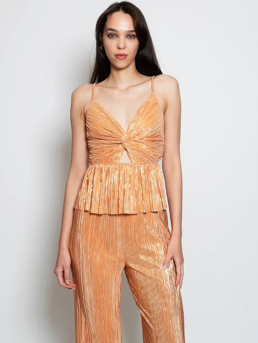 Top Stile Bustino in Plissé Pesca