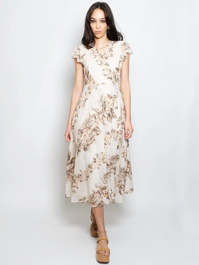 Abito Lungo in Mussola di Cotone Avorio/Rosa