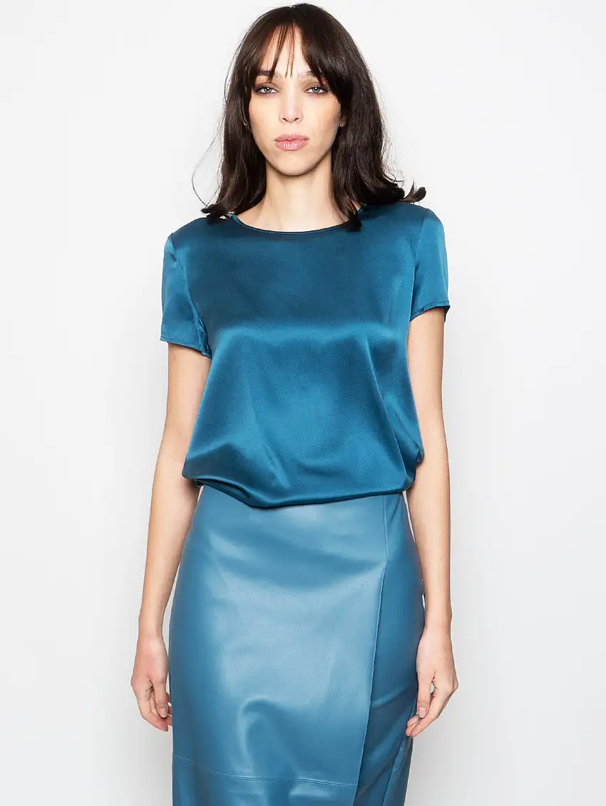 Blusa in Seta Elasticizzata Petrolio