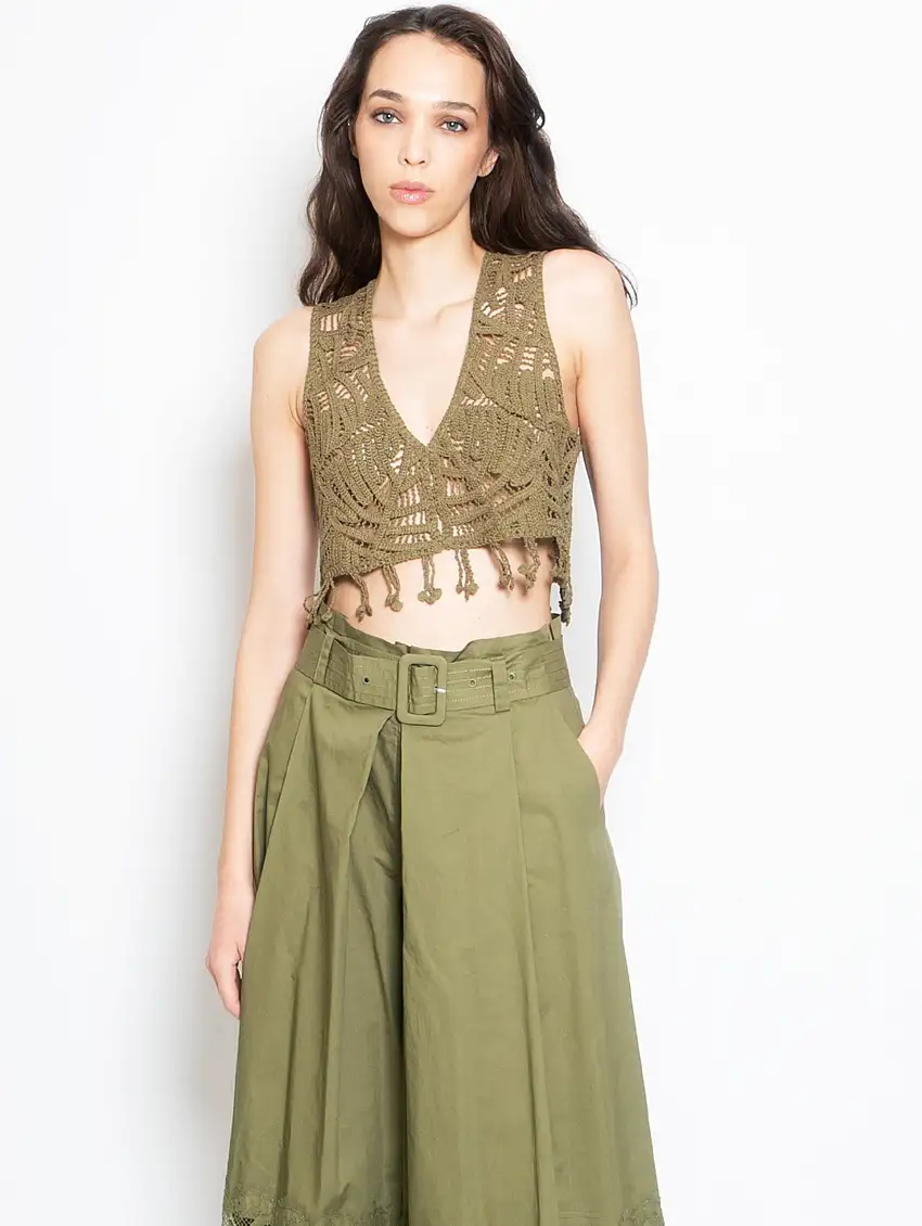 Top Cropped Crochet Verde