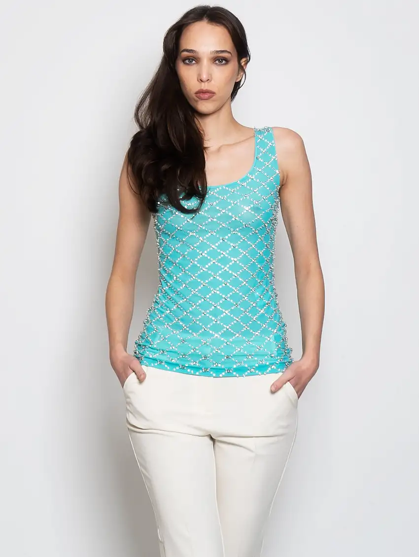 Blusa con Cristalli Verde Acqua