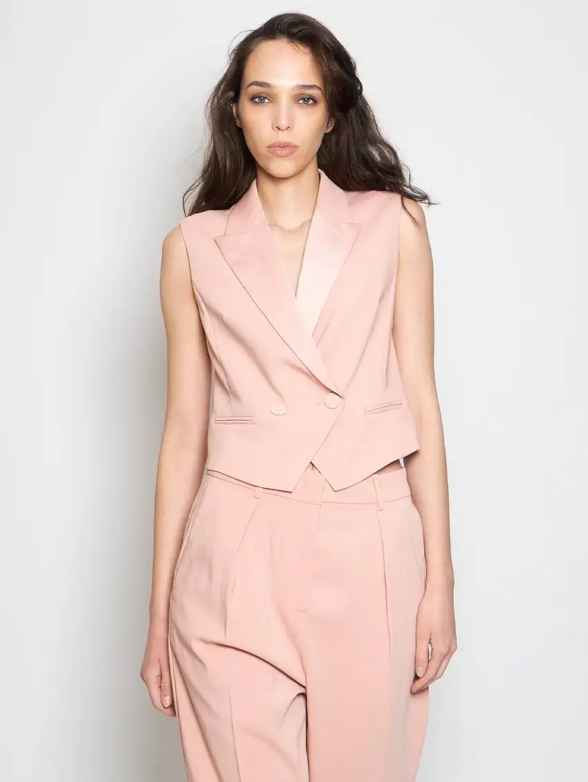 Gilet Doppiopetto in Crepe Rosa