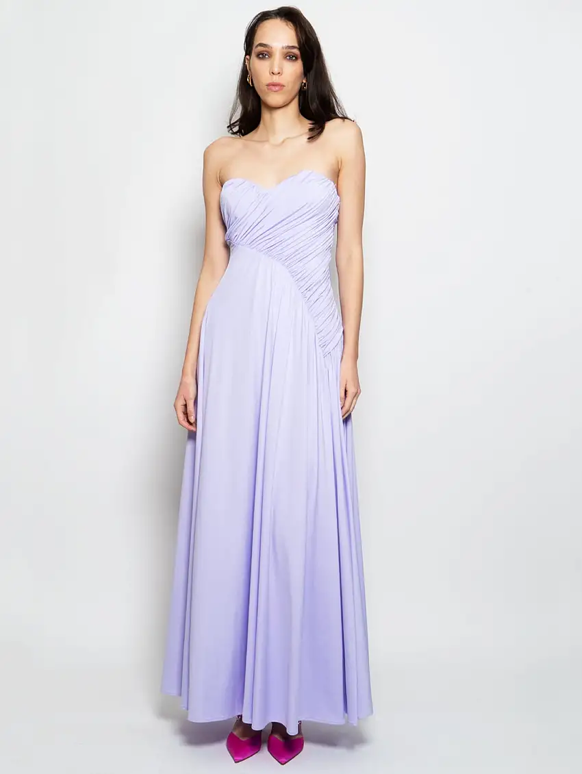 Abito Lungo con Corpetto Arricciato Lavanda