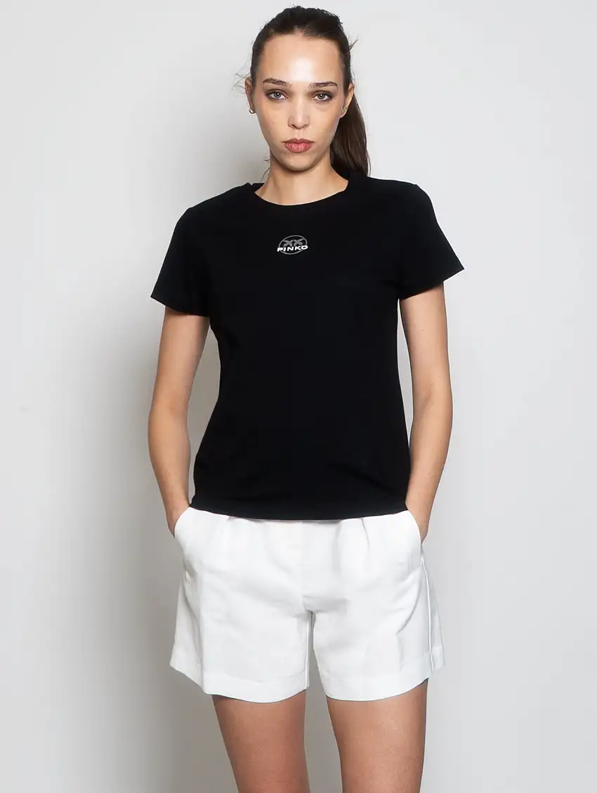 T-shirt in Jersey con Stampa Nero