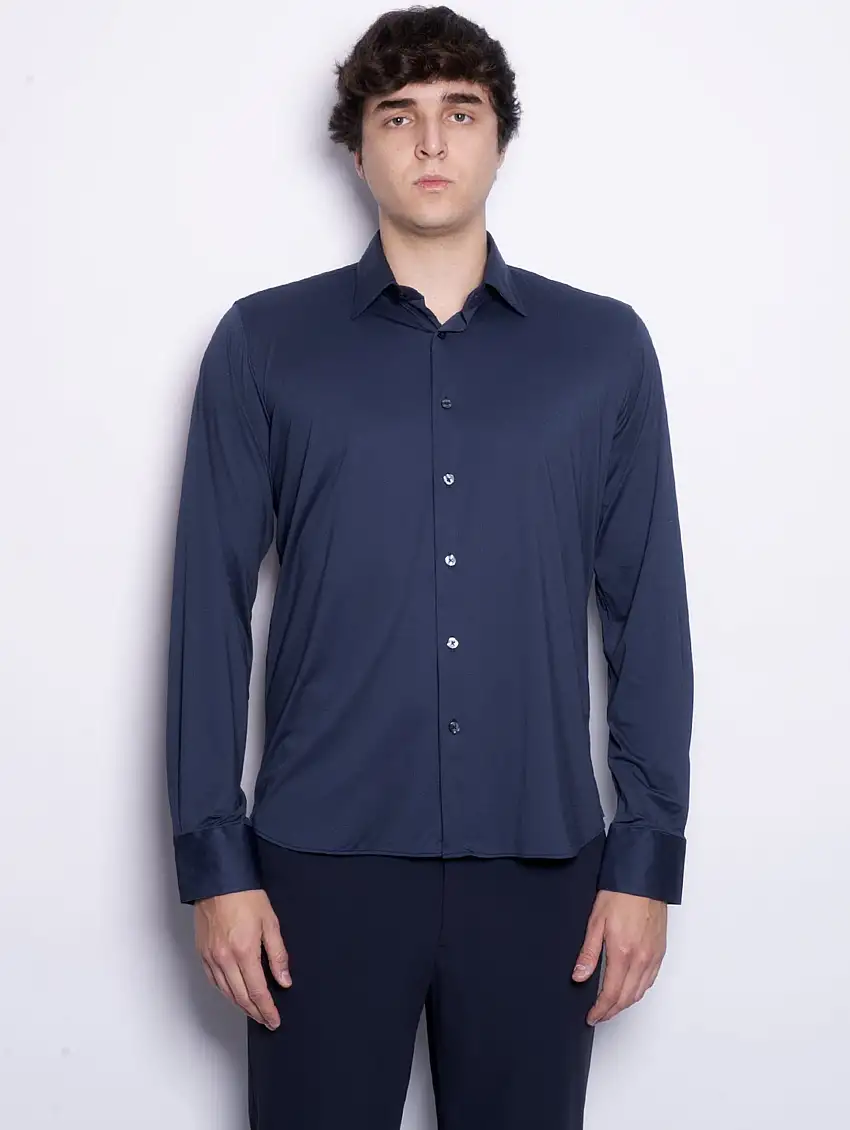 Camicia Jacquard Slim Fit Blu