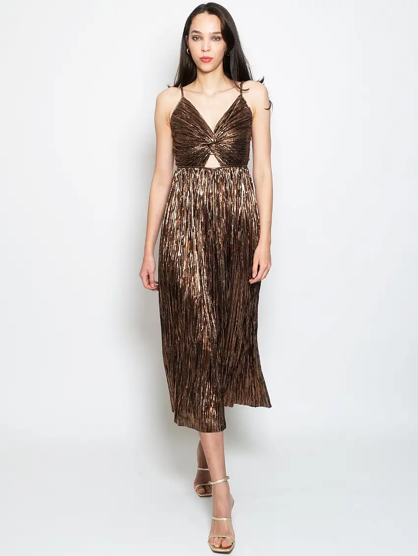 Abito Midi in Tessuto Plissé Nero