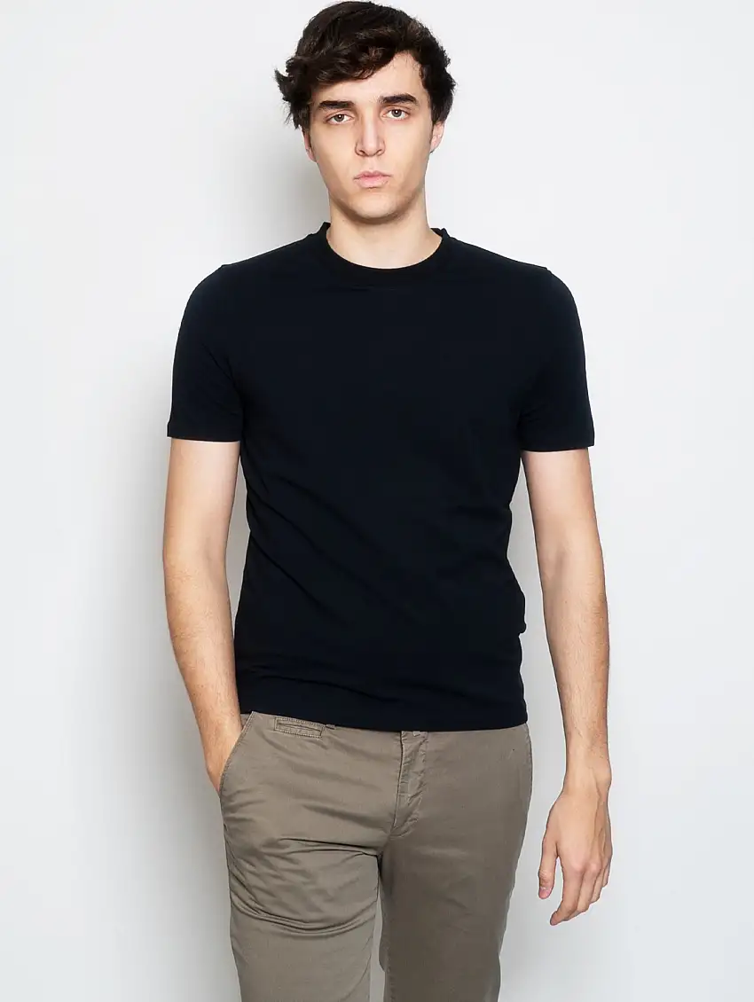 T-shirt in Jersey di Cotone Stretch Blu Notte