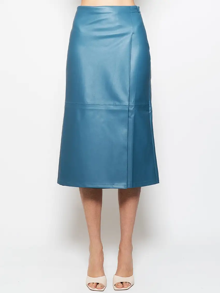 Gonna Midi in Ecopelle Petrolio