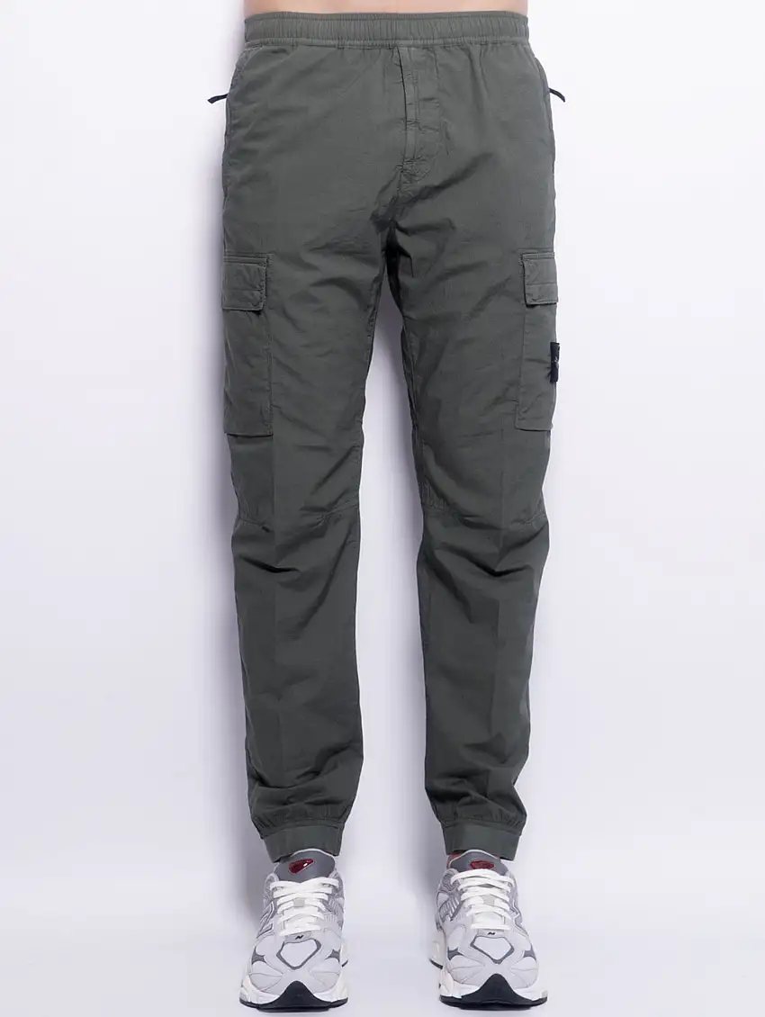 Pantaloni Cargo in Tela Paracadute di Cotone Muschio