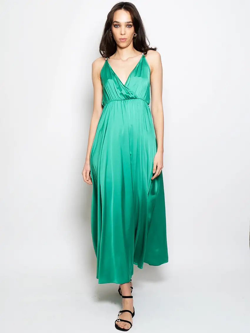 Abito Lungo in Raso Fluido Verde