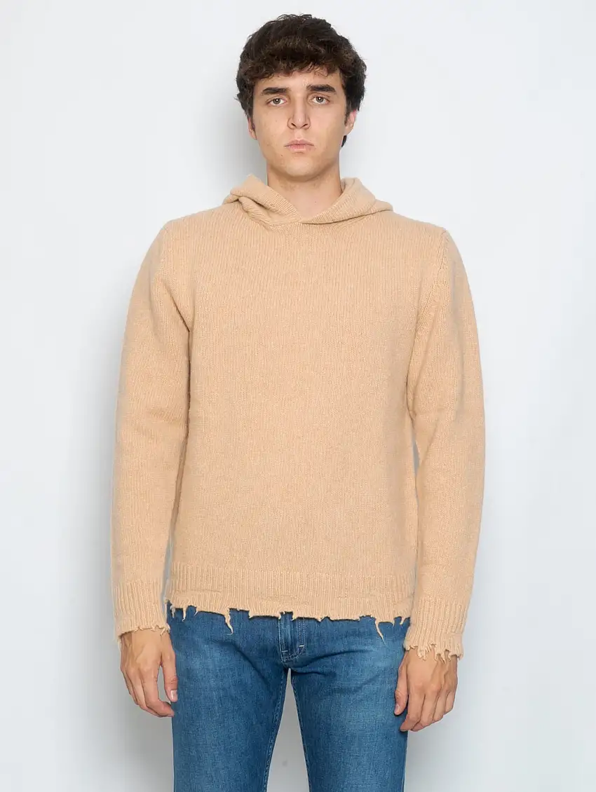 Maglia in Lana con Cappuccio Corteccia