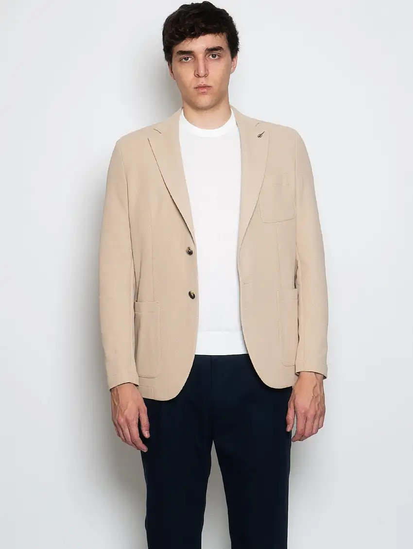 Giacca in Jersey con Lavorazione Nido d'Ape Beige