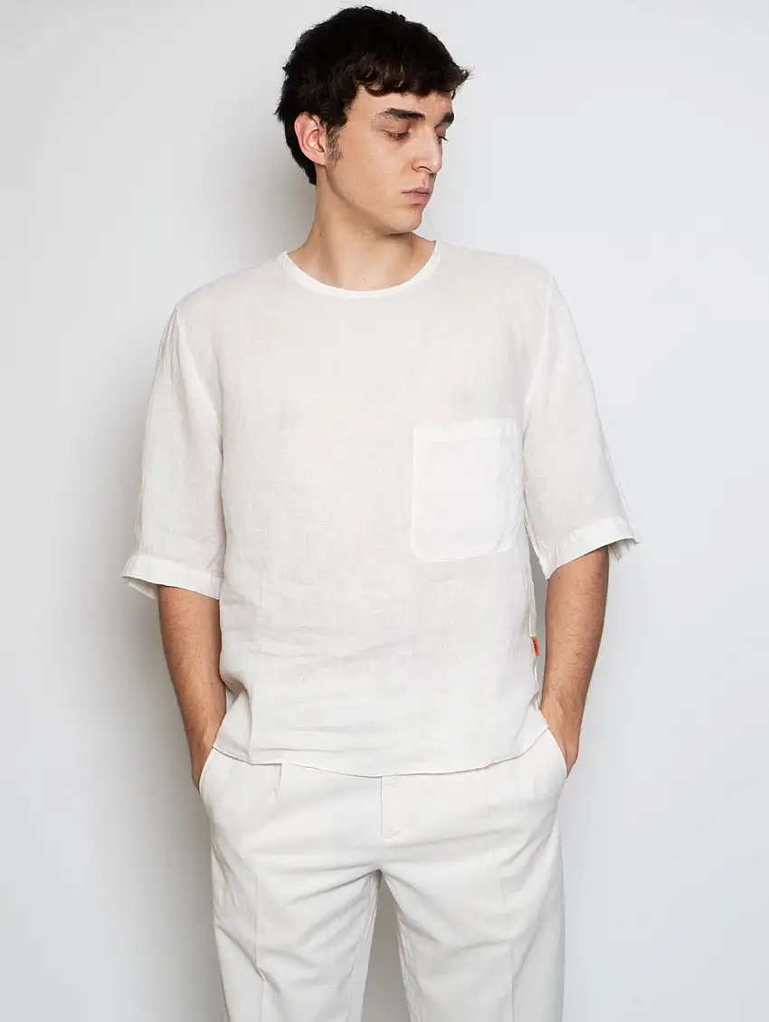 T-shirt Girocollo in Lino Carta